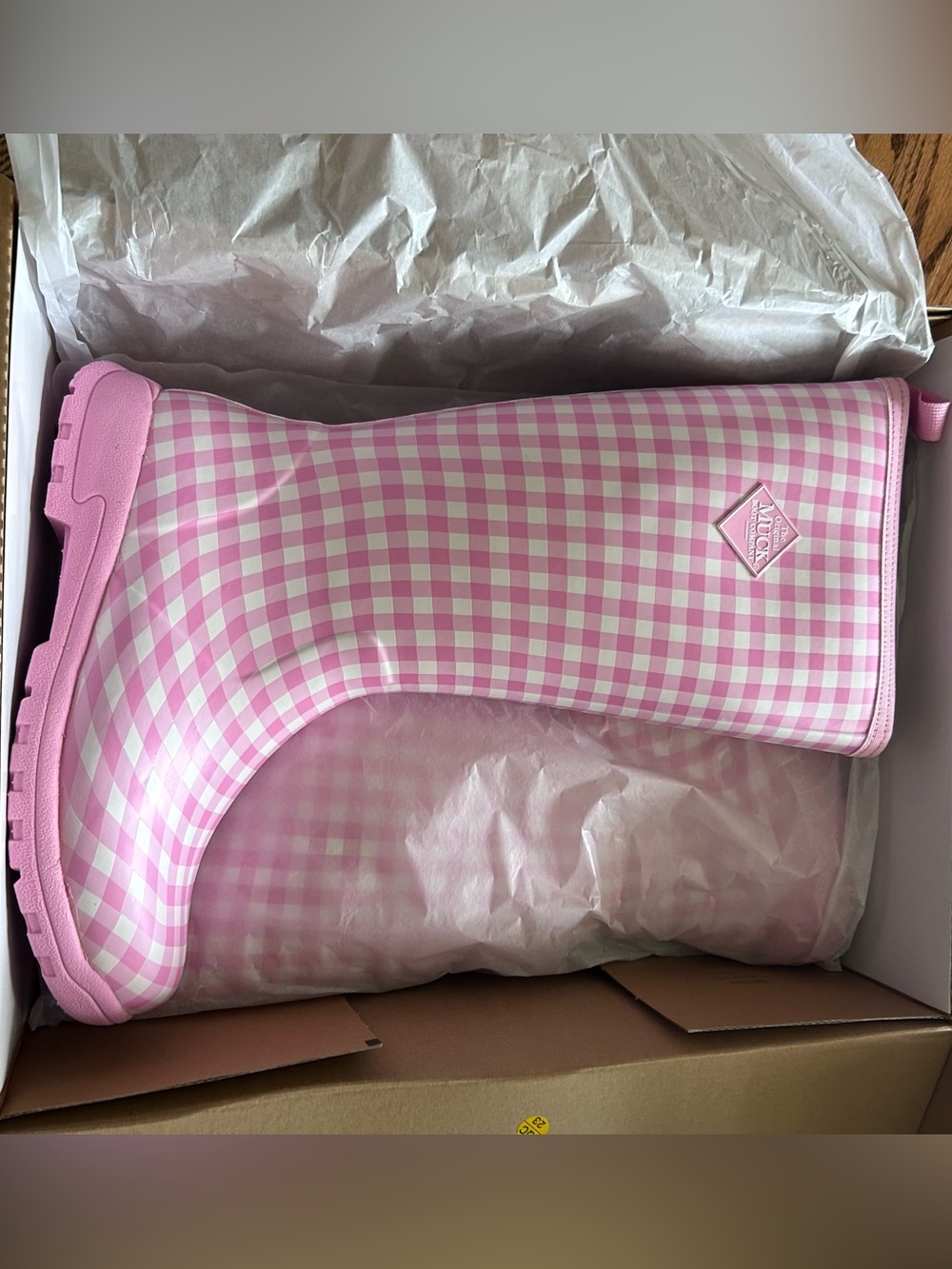 pink gingham The Original Muck Boot Company boots NEW NIB women’s size 9 - Picture 2 of 16
